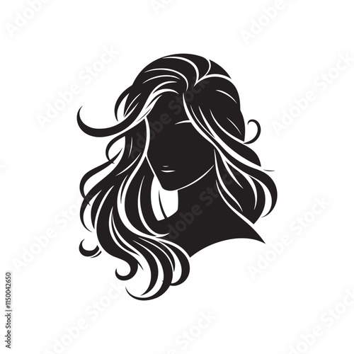 Black Color Woman Hairstyle silhouette design Vector Illustration, Solid White Background 56.eps