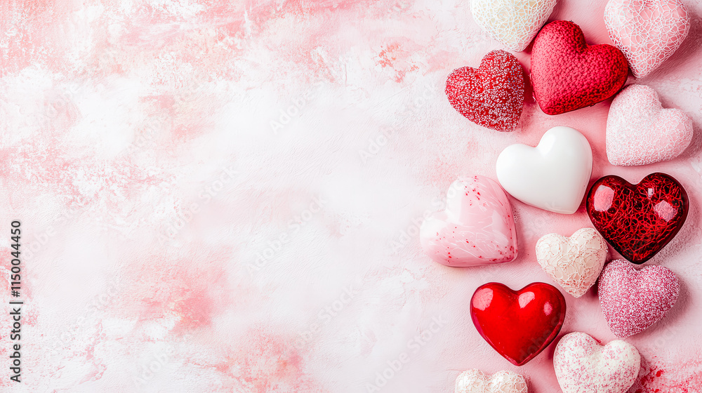 Obraz premium A pink background with a row of hearts on it