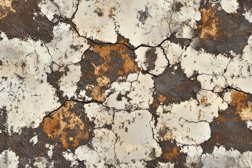 Weathered rusty metal texture with flaking showing natural aging and deterioration over time in an industrial setting photo