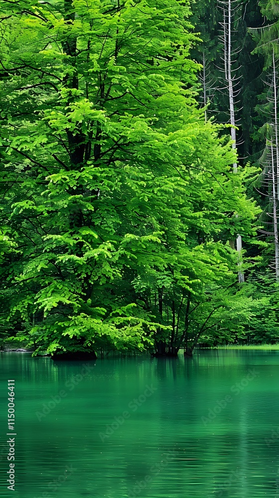 Tranquil lake surrounded by a lush forest, reflecting the serene natural beauty and calm atmosphere. Tranquil lake surrounded by a lush forest, reflecting the serene natural beauty and calm atmosphere.