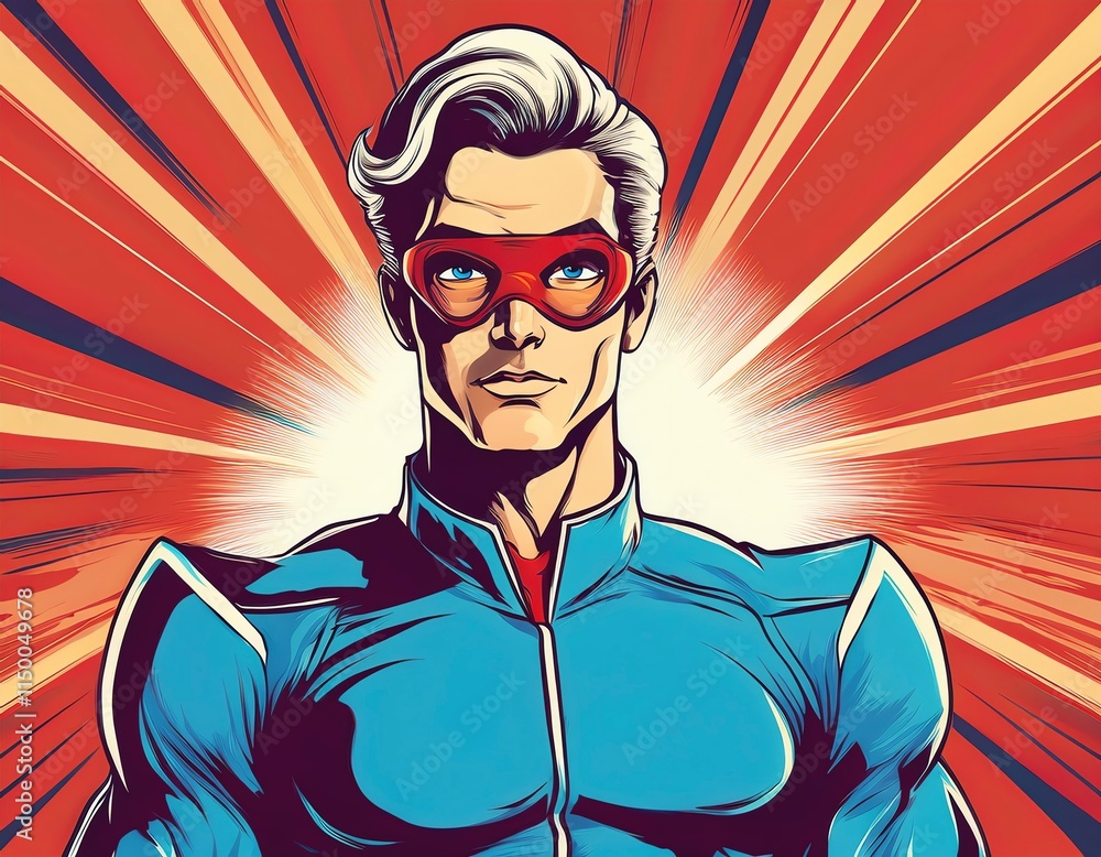 Vintage Retro 50s background super man action hero pop art design