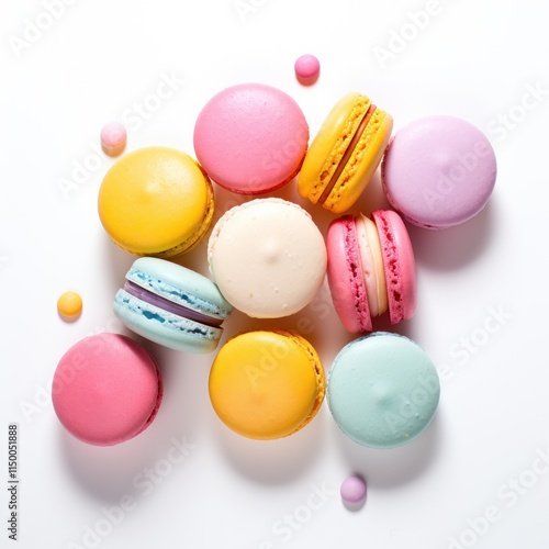 Assorted Macarons in Motion – Colorful Pastry Sweets Isolated on White