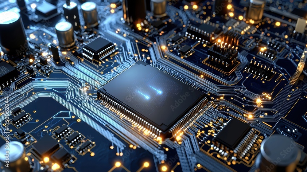 Fototapeta premium Detailed Semiconductor Packaging Facility with Advanced Circuitry
