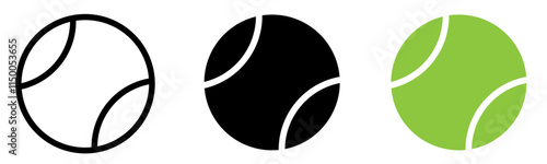 Tennis ball in three different styles.  Tennis balls set icons, sports balls of tennis. tennis ball icon page symbol for your web site design tennis ball icon logo, app, UI. Sport, recreation