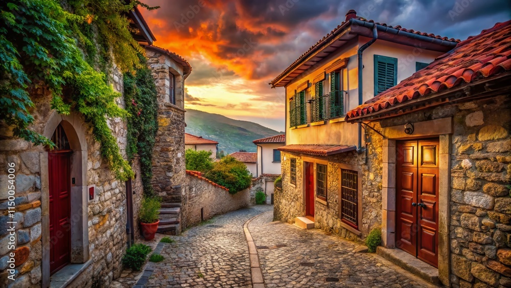 Xanthi Greece Low Light Cobblestone Alleyway Photography - Old Town Charm Xanthi Greece Low Light Cobblestone Alleyway Photography - Old Town Charm