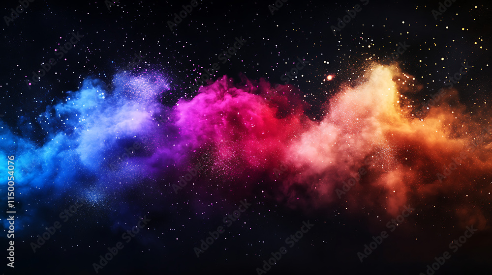 Obraz premium Cosmic Canvas: A vibrant nebula bursts with color against the inky black backdrop of space, showcasing a breathtaking display of celestial artistry. 