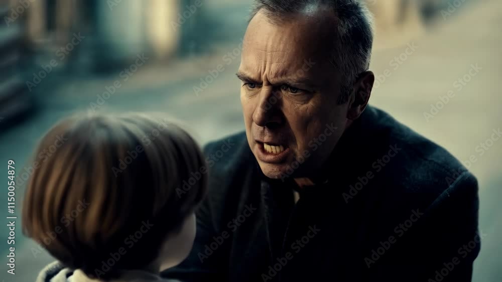 Stern religious leader confronting young male with intense emotional expression, displaying aggressive verbal communication and disciplinary tension Stern religious leader confronting young male with intense emotional expression, displaying aggressive verbal communication and disciplinary tension