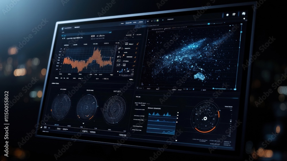 Fototapeta premium Digital Dashboard Displaying Real-Time Data in Futuristic Environment