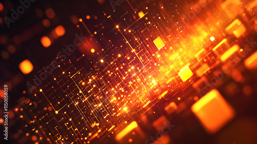 Wallpaper Mural Fiery Digital Network: Abstract digital art showcasing a vibrant network of glowing orange and red nodes and lines, suggesting rapid data flow and technological advancement. Torontodigital.ca