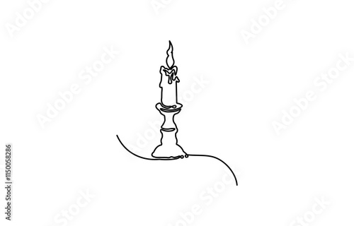 One line drawing of Burning fire candle. continuous line candlelight icon isolated on a white background, Beautiful candles continuous one line drawing outline vector illustration.