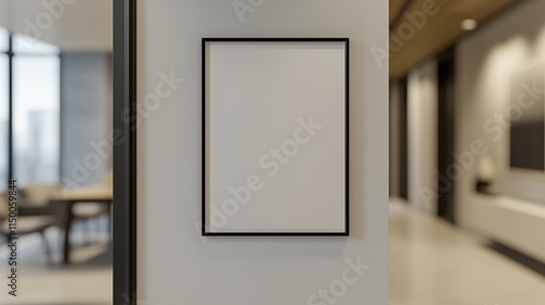 Blank White Frame On Modern Wall In Contemporary Interior Space