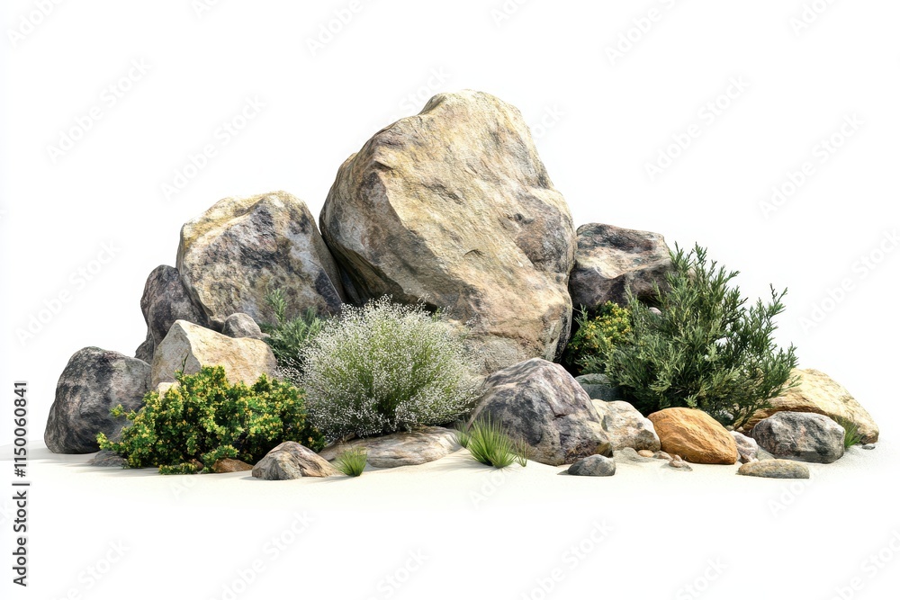 Rocks and desert plants on white background. Rocks and desert plants on white background.