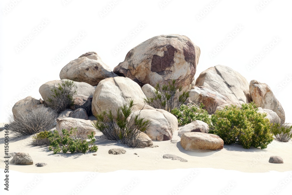Desert rocks and shrubs on sand. (5) Desert rocks and shrubs on sand. (5)