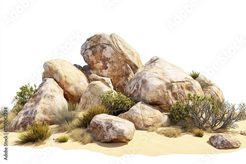 Desert rock formation with sand and plants. (3) photo