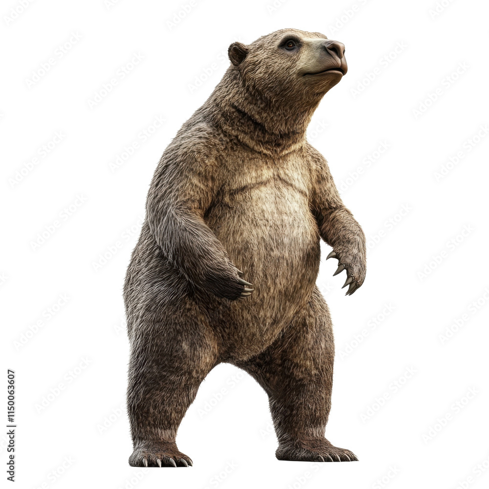 Obraz premium A realistic standing bear with a textured fur coat, showcasing its robust physique against a white isolated background.