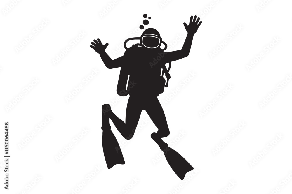 Scuba diver lost icon silhouette illustration on white background 1 Scuba diver lost icon silhouette illustration on white background 1