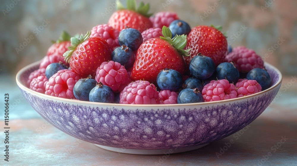A bowl of fresh berries with a light and airy background A bowl of fresh berries with a light and airy background