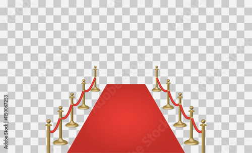 Red carpet vip event entrance golden barriers on transparent background