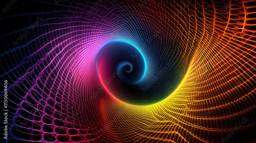 Fototapeta premium Abstract Spiral of Color: A mesmerizing spiral of vibrant colors, rendered in a digital art style, evokes feelings of movement, energy, and infinite possibilities.
