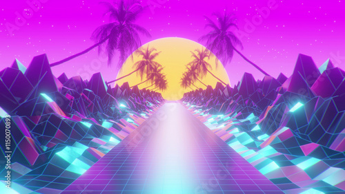 80s coconut tree sun sky