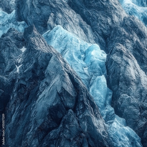 Wallpaper Mural Mont Blanc's icy cliffs, showcasing the intricate patterns of frost and the rugged textures of the rock beneath Torontodigital.ca