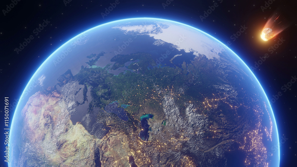 Obraz premium Space Scene Earth Meteorite Background