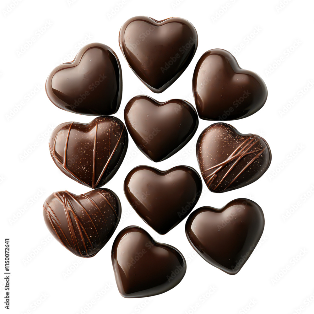 Fototapeta premium A collection of heart-shaped dark chocolates arranged in a decorative manner.