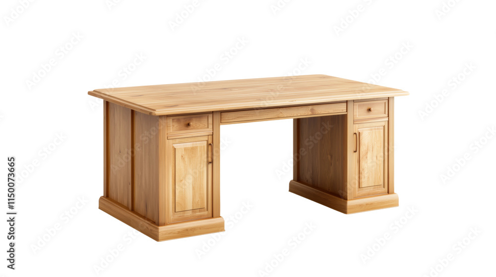 Wooden desk with transparency background home office setup modern design minimalist environment front view Wooden desk with transparency background home office setup modern design minimalist environment front view