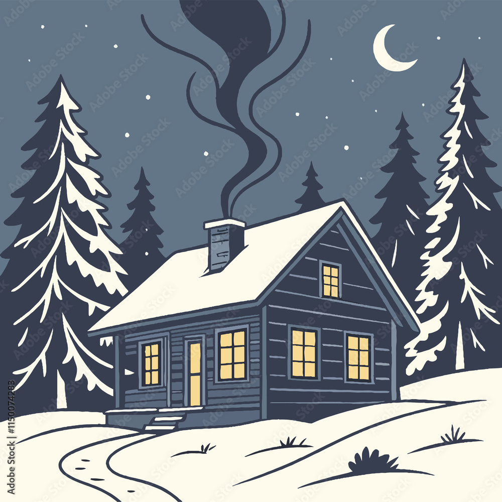 Fototapeta premium winter landscape with house