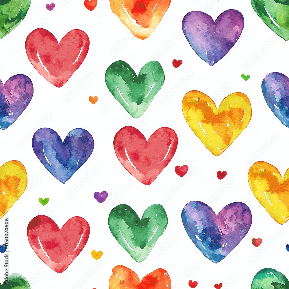 Fototapeta premium watercolor painted seamless pattern colorful with hearts for valentine's day