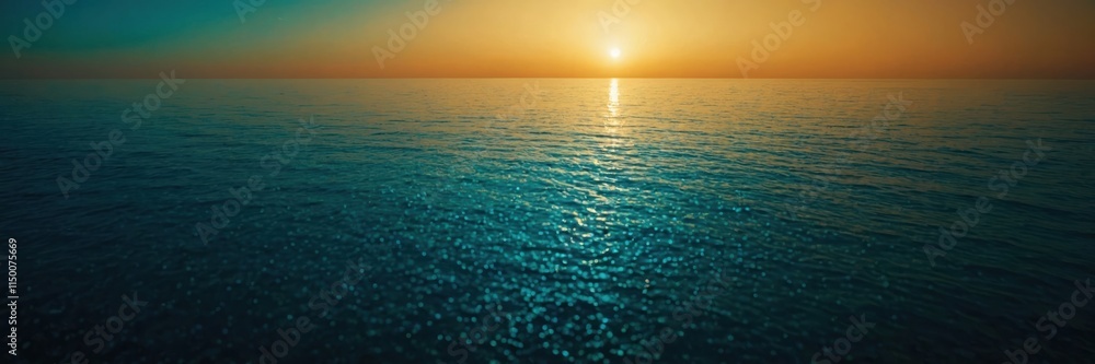 Obraz premium Golden Sunset Over Ocean Horizon Wallpaper Banner Background