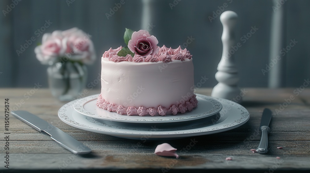 cake plate sits next to a practice piping tool and knife, the setup arranged with care in a high-quality 4K image that captures every detail cake plate sits next to a practice piping tool and knife, the setup arranged with care in a high-quality 4K image that captures every detail