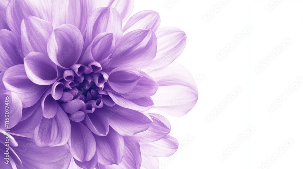 Fototapeta premium Close-up of a light purple dahlia flower on white background.