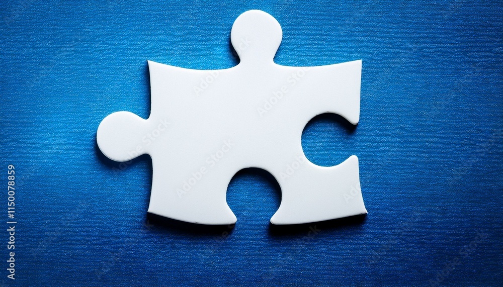 Puzzle pieces - Last piece of white puzzle ready to complete the mission on blue background Puzzle pieces - Last piece of white puzzle ready to complete the mission on blue background