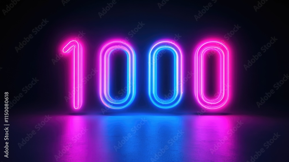 3d neon light number thousand glowing in the dark, pink blue neon light digital number 3d neon light number thousand glowing in the dark, pink blue neon light digital number
