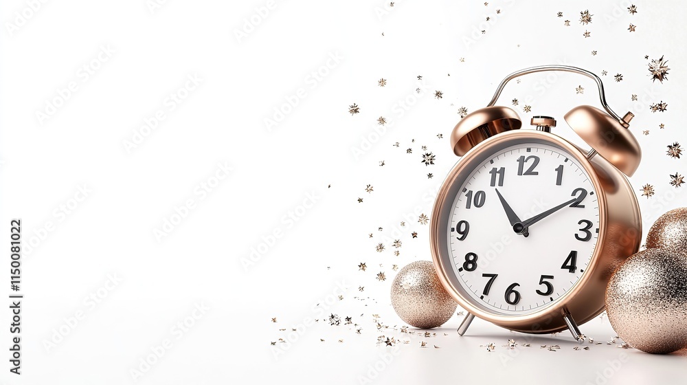 Fototapeta premium Midnight Spark: A Festive Countdown to New Year Joy Vintage Clock with Gold Decorations and Sparkles