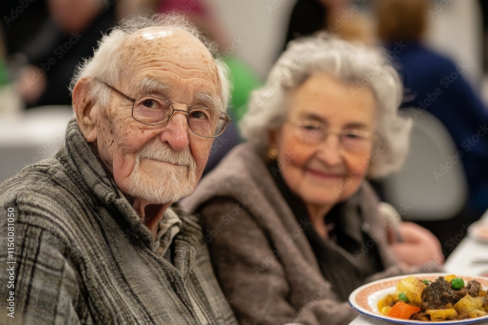 Elderly couple enjoying a meal together in a cozy restaurant setting Elderly couple enjoying a meal together in a cozy restaurant setting