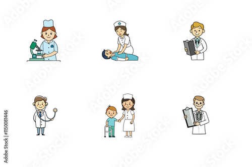 Set of doctor and nurse treatment vector illustration