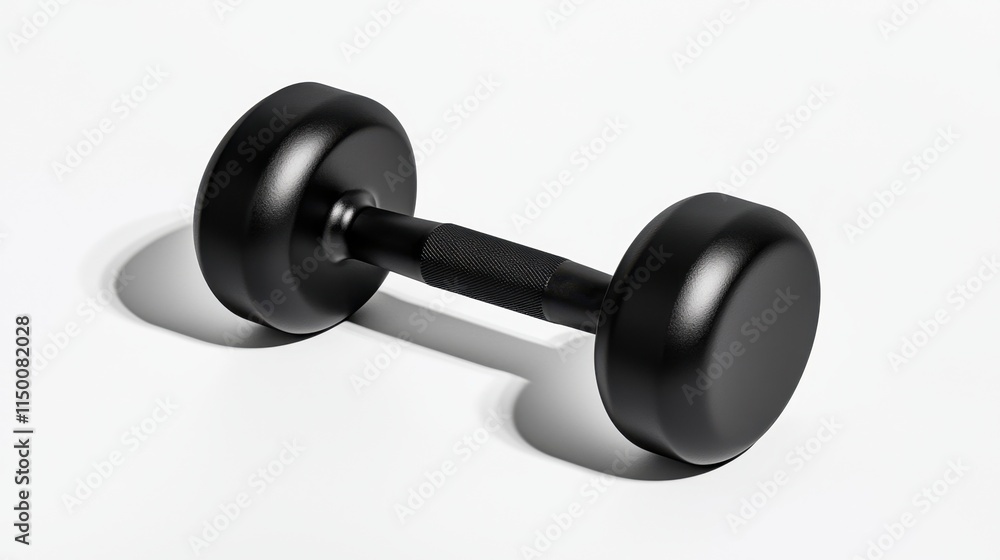 Sleek black dumbbell on a minimalist white background perfect for fitness branding Sleek black dumbbell on a minimalist white background perfect for fitness branding