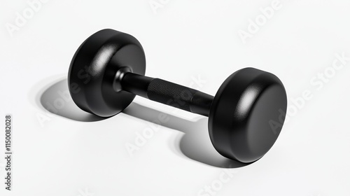 Sleek black dumbbell on a minimalist white background perfect for fitness branding