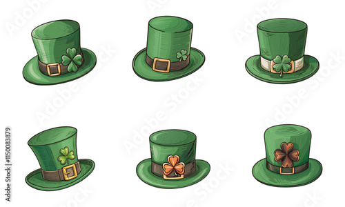 Vector collection Elements of Green Shamrock Hats for Festive st patrick's day