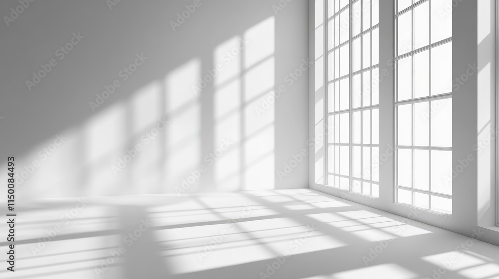 Realistic and minimalist blurred natural light windows, shadow overlay on wall paper texture, abstract background. Minimal abstract light white background for product presentation. Realistic and minimalist blurred natural light windows, shadow overlay on wall paper texture, abstract background. Minimal abstract light white background for product presentation.