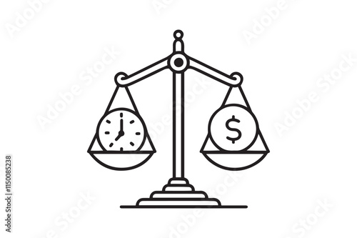 Money and time icon in balance scale vector design 