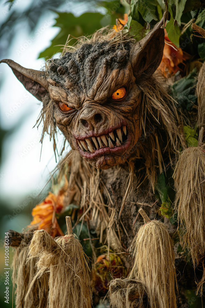 Obraz premium Chupacabra - A fearsome creature, a monster from urban legends with scarecrows