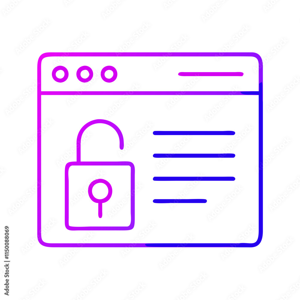 Minimalist Browser security icon with unlocked padlock and web interface. Perfect for content about cybersecurity, data protection, and digital threats. Symbol of danger, viruses, and data breaches Minimalist Browser security icon with unlocked padlock and web interface. Perfect for content about cybersecurity, data protection, and digital threats. Symbol of danger, viruses, and data breaches