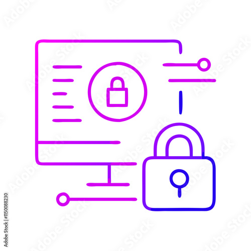 Minimalist digital privacy icon with lock and document. Perfect for content about cybersecurity, data protection, and digital threats. Symbol of danger, viruses, and data breaches