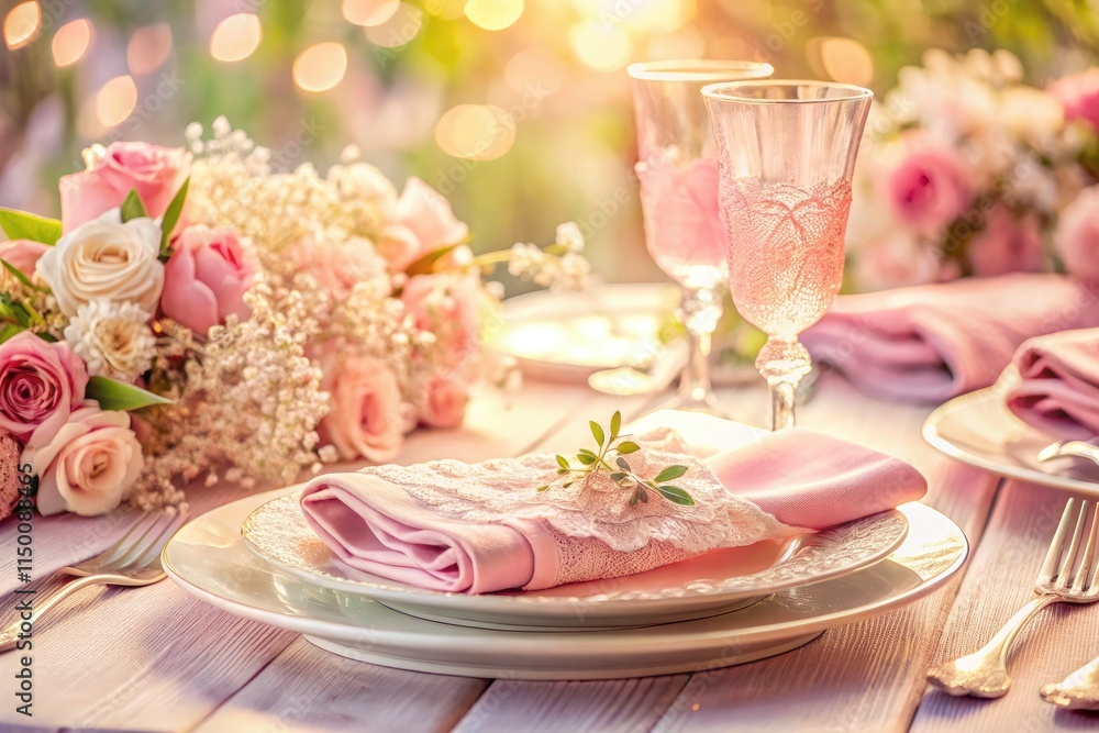 Pastel Pink Table Setting Macro Photography: Elegant Drinks & Details, Close-up, Spring, Summer, Party Pastel Pink Table Setting Macro Photography: Elegant Drinks & Details, Close-up, Spring, Summer, Party
