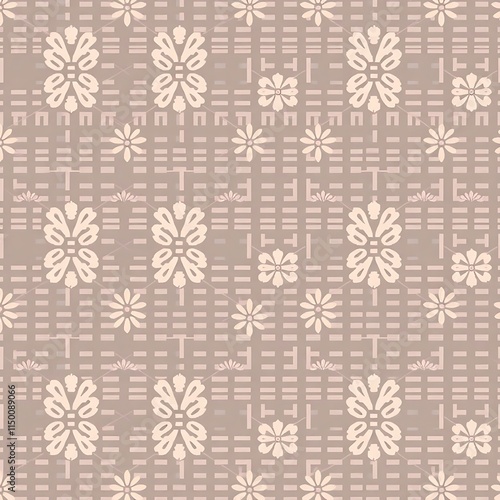 Floral Tapestry: A delicate pattern of stylized flowers and lines, reminiscent of traditional Japanese textiles, rendered in soft beige and white hues.
