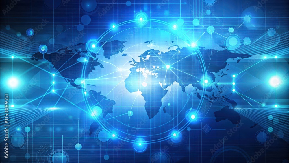 A futuristic blue grid background with a world map and glowing circles symbolizing global connectivity. A futuristic blue grid background with a world map and glowing circles symbolizing global connectivity.