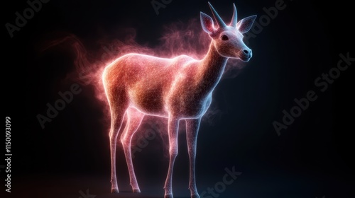 A visually stunning digital deer created artistically using neon lines, set against a dark background, blending nature with technology and creativity in an appealing way. photo